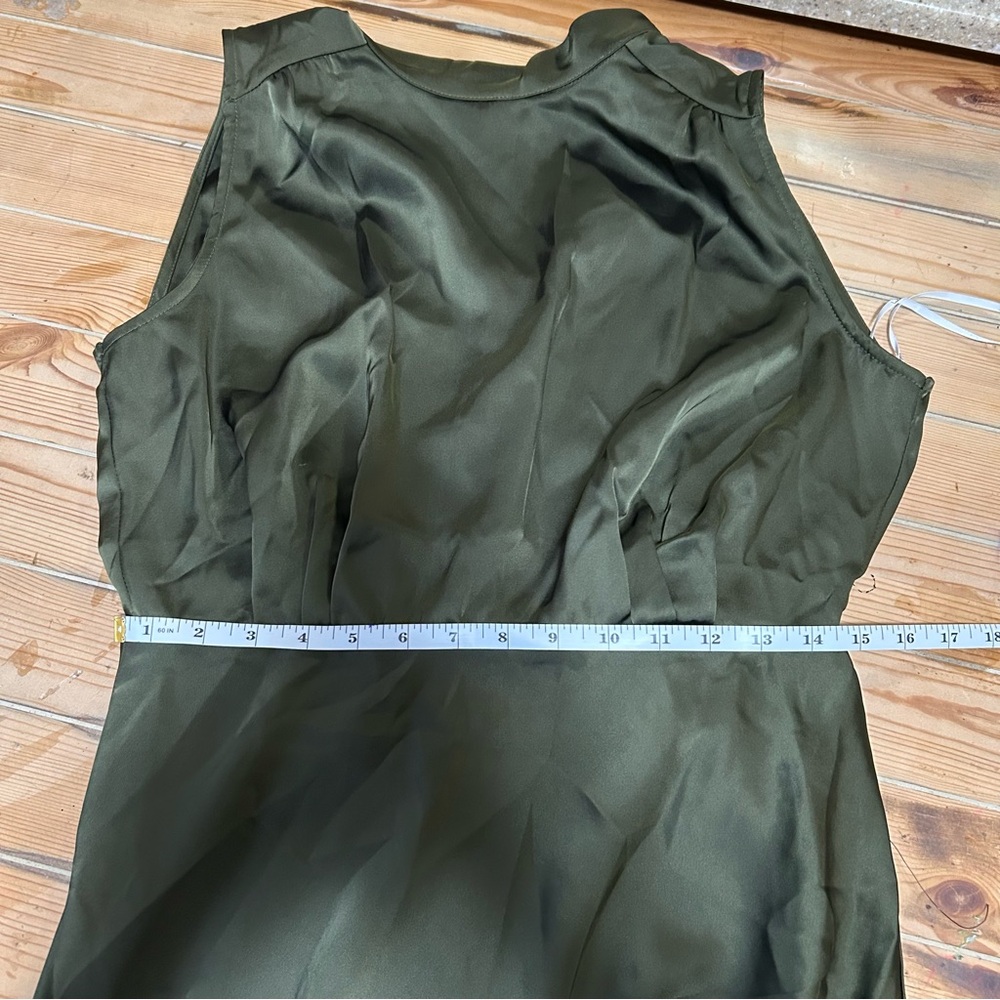 Lulus Classic Elegance Olive Satin Sleeveless Mock Neck Maxi Dress - Picture 6 of 8